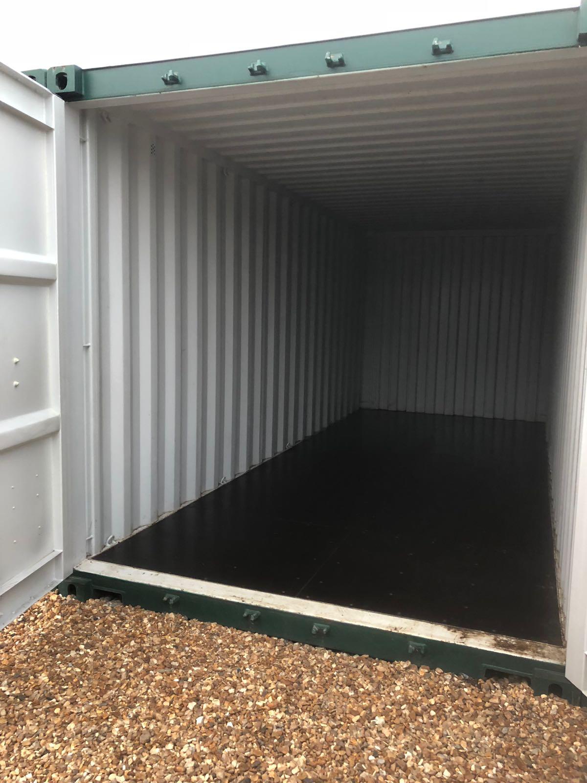 Inside a clean 10ft self storage container ready for move-in